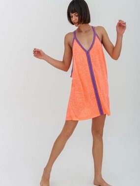 Pitusa Mini Sundress/Coverup Neon Coral Orange burnout. One Size. Like new